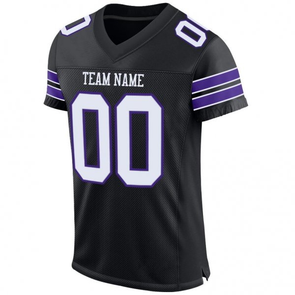Women's Custom Black White-Purple Mesh Authentic Football Jersey