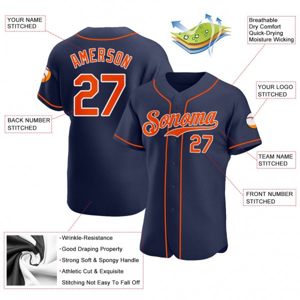 Men's Custom Navy Orange-White Authentic Baseball Jersey